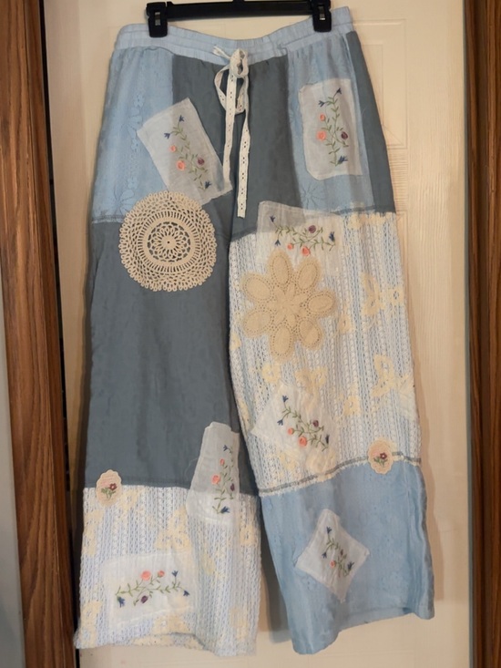 POL Pants - Bohemian Patchwork pants in Light Blue and Gray
